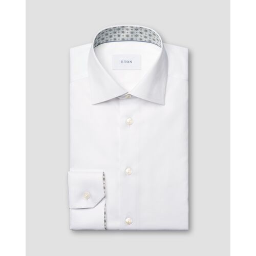 Eton Contemporary Fit - White Geometric Effect Signature Twill Shirt