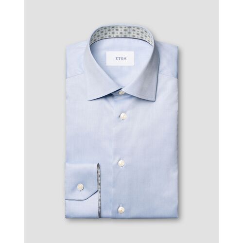 Eton Contemporary Fit - Light blue Geometric Effect Signature Twill Shirt