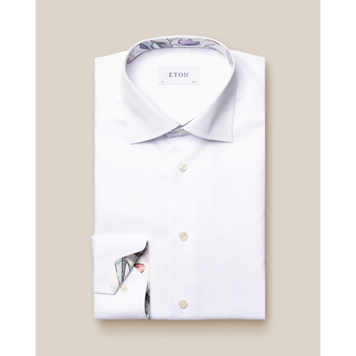 Eton Contemporary Fit - White Signature twill - Floral print details